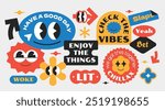 Trendy funny stickers. Quotes sign patch badge collection. Gen z and millenials slang. Cute character art.