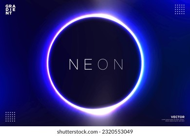 Trendy futuristic  background minimalist cybernetic glowing ring template. Blue neon lights with bright circle frame of light. Vector Illustration. EPS 10. - Shutterstock ID 2320553049