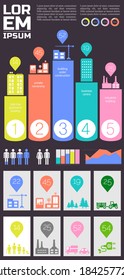 Trendy futuristic eco city infographics templates with various elements