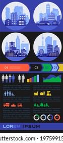 Trendy futuristic eco city infographics templates with various elements