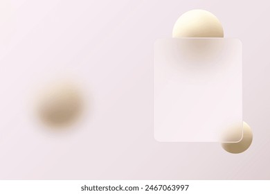 Trendy and futuristic landing page template. Floating spheres and a rectangular banner in glass morphism style.