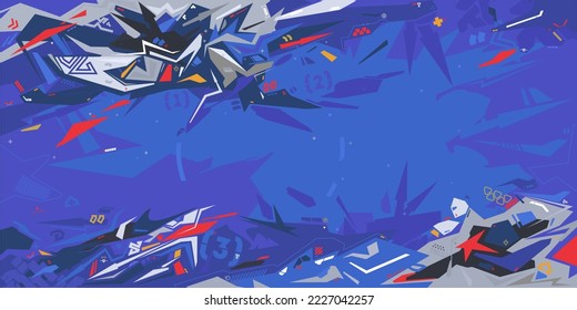 Trendy Futuristic Mecha Gundam Cyberpunk Style Colorful Abstract Urban Street Art Graffiti Vector Illustration Template Background
