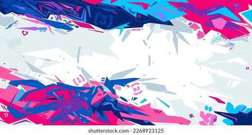 Trendy Futuristic Mecha Gundam Cyberpunk Metaverse Colorful Abstract Urban Street Art Graffiti Style Vector Illustration Template Background