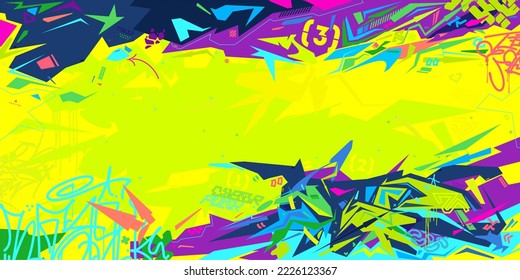 Trendy Futuristic Metaverse Cyberpunk Style Colorful Abstract Urban Street Art Graffiti Vector Illustration Template Background