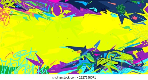 Trendy Futuristic Metaverse Cyberpunk Style Colorful Abstract Urban Street Art Graffiti Vector Illustration Template Background