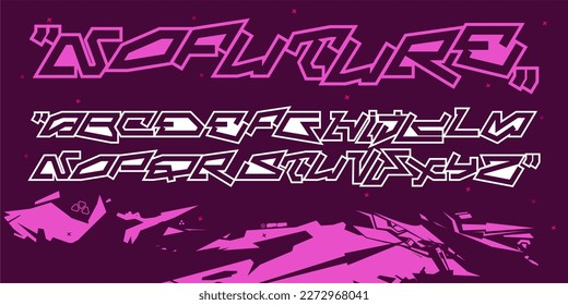 Trendy Futuristic Sci-fi Cyberpunk Tech Abstract Technology Alphabet Font Digital Spacefont Typography Vector Illustration