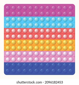 Trendy game pop it, simple dimple. Rainbow fidget toy. Colorful antistress background. Doodle style. Bubbles popping square shape.