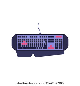 Trendy gaming keyboard flat style, vector illustration isolated on white background. Gamer equipment, modern useful tool with wire for personal computer