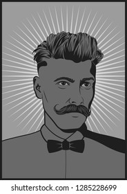 Trendy Gentleman Portrait. Mustache, Bow-Tie, Trend Hairstyle