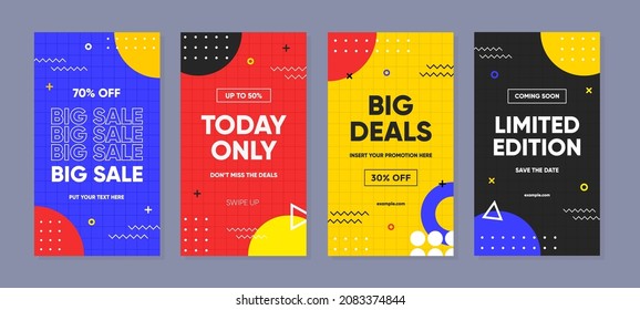 Trendy geometric abstract discount sale promotion for social media. Abstract Colorful Memphis Background Template 