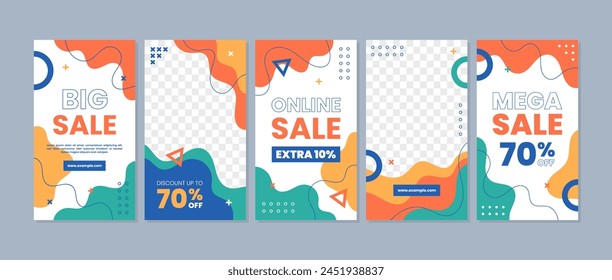 Trendy geometric abstract discount sale promotion for social media. Abstract Colorful Memphis Background Template 