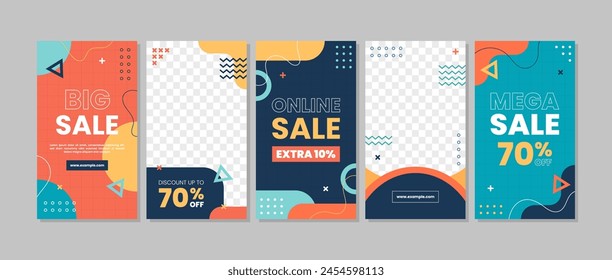 Trendy geometric abstract discount sale promotion for social media. Abstract Colourful Memphis Background Template 