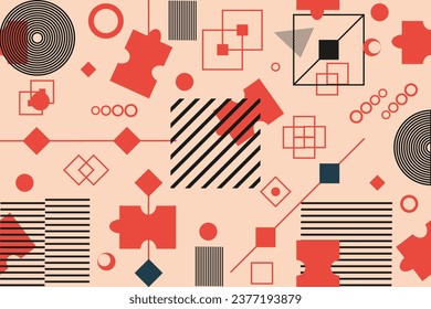 
Fondo de fondo perfecto geométrico abstracto y moderno. Círculos coloridos, líneas de formas orgánicas. Arte retro de estilo años 70. Camiseta de diseño hippie, textil, estampado envuelto. Ilustración vectorial.