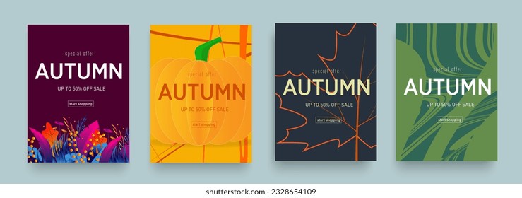 Trendy Geometric Autumn Retro Set in Orange, Yellow, Green, Black, Red Colors. 3d Art 50s Style. Vector Wavy Trippy Patterns offer 50% for Banner, Poster, Card, Cover.