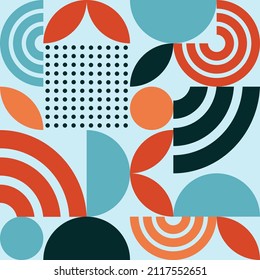 trendy geometric background with half circles, arcs, dots and petals 