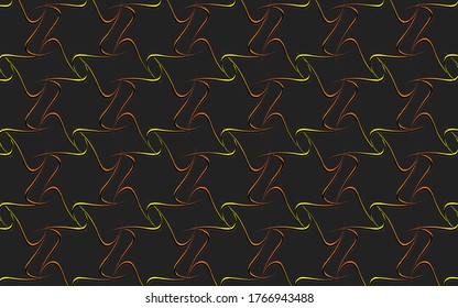 Trendy geometric background from a pattern of abstract golden contours and lines in the ethnic style of the peoples of Africa. Vector graphics on a black background.