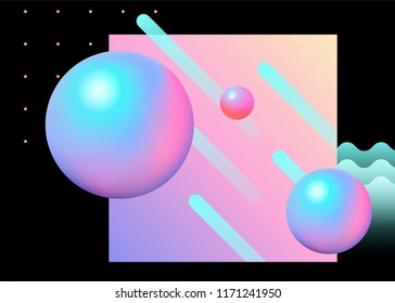 Trendy geometric background with sphere and line element in pink and light blue tone