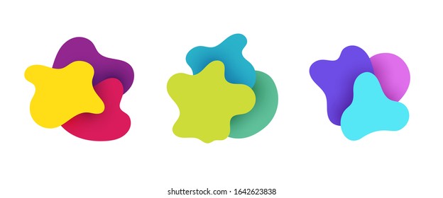 Trendy geometric badges set. Dynamic colorful shapes. 
