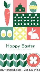 Trendy geometric banner featuring mosaic traditional elements in vibrant colors. Modern vector illustration for stylish designs and decor.
