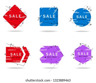 Trendy geometric banners set isolated on white background. Sale banner for text box shapes, design template, circle label, sticker, badge and arrow ribbon. Modern creative title banners, vector