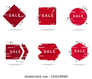 Trendy geometric banners set isolated on white background. Sale banner for text box shapes, design template, circle label, sticker, badge and arrow ribbon. Modern creative title banners, vector