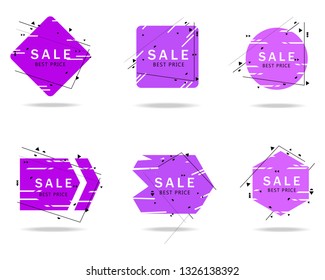 Trendy geometric banners set isolated on white background. Sale banner for text box shapes, design template, circle label, sticker, badge and arrow ribbon. Modern creative title banners, vector