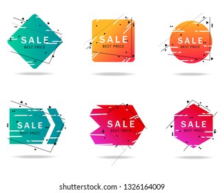 Trendy geometric banners set isolated on white background. Gradient sale banner for text box shapes,design template, circle label, sticker,badge and arrow ribbon. Modern creative title banners, vector