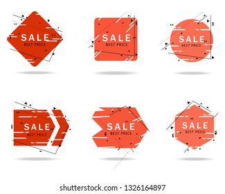 Trendy geometric banners set isolated on white background. Sale banner for text box shapes, design template, circle label, sticker, badge and arrow ribbon. Modern creative title banners, vector