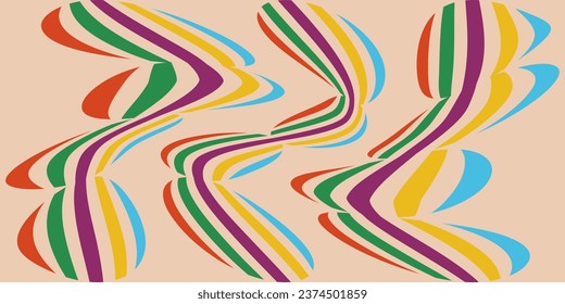 Trendy Geometric Brutal shapes in modern 90s, 2000s Retro style. Trippy background in Japanese style. Geometrical backdrop. Y2K hippie background. Flowing distorted backdrop. Vector illustration. 