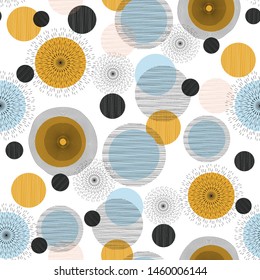 Trendy geometric circle seamless pattern background with pastel scandinavian colors.