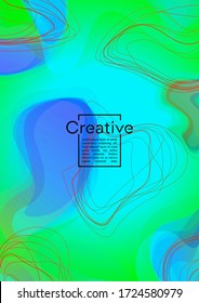 Trendy Geometric Cover Design with Gradient and Abstract Lines, Figures for your Business.  Magazine Fluid Rainbow Poster Design, Gradient Effect for Disco Party.