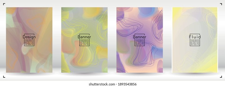 Trendy Geometric Cover Design with Gradient and Abstract Lines, Figures for your Business.  Magazine Fluid Rainbow Poster Design, Gradient Effect for Dj Party.