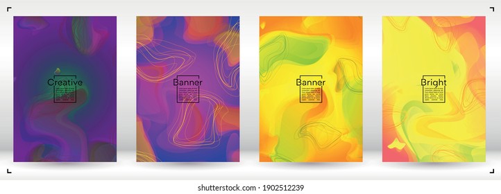 Trendy Geometric Cover Design with Gradient and Abstract Lines, Figures for your Business.  Layout Fluid Rainbow Poster Design, Gradient Effect for Annual Report.