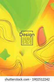 Trendy Geometric Cover Design mit farbigen und abstrakten Linien, Figures for your business.  Layout Fluid Rainbow Poster Design, Farbeffekt für den Geschäftsbericht.