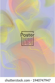 Trendy Geometric Cover Design with Gradient and Abstract Lines, Figures for your Business.  Leaflet Fluid Rainbow Poster Design, Gradient Effect for Disco Party.