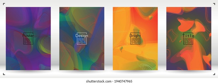 Trendy Geometric Cover Design with Gradient and Abstract Lines, Figures for your Business.  Mockup Fluid Rainbow Poster Design, Gradient Effect for Disco Party.