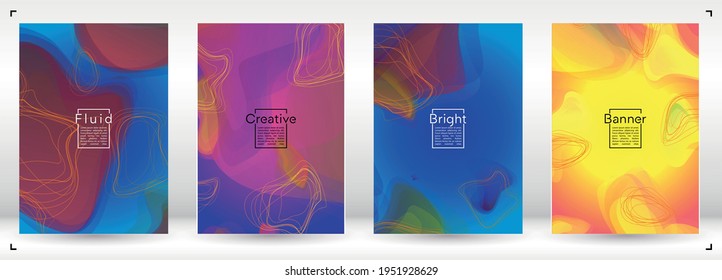 Trendy Geometric Cover Design with Gradient and Abstract Lines, Figures for your Business.  Catalog Fluid Rainbow Poster Design, Gradient Effect for Annual Report.