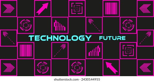 Trendy Geometric Cyberpunk element isolated black background. Modern Geometrical banner. Acidic Pink Technology future Geometrical shapes. Vector illustration can used web social media design. EPS 10
