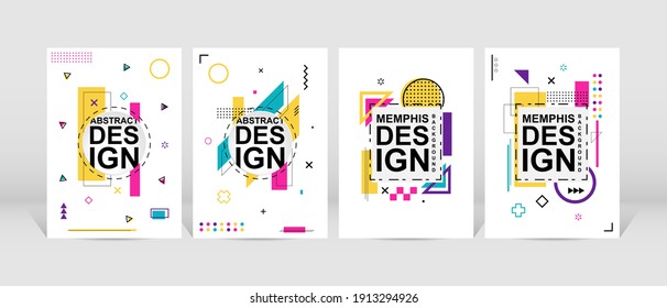 Trendy geometric design. Cool memphis poster background. Set of trendy memphis design. Colorful geometric background. Applicable for flyer, brochure, cover, magazine, book, banner.