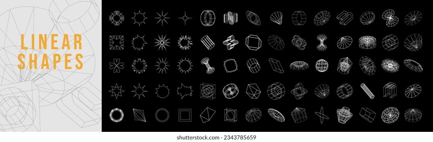 Trendy geometric design elements. Simple shapes forms and frames inspired brutalism, abstract bauhaus and boho cosmic style. Universal star and flower shape, basic form