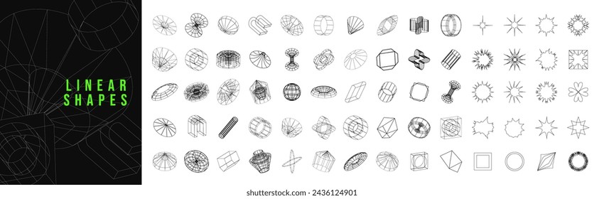 Trendy geometric design elements. Simple shapes forms and frames inspired brutalism, abstract bauhaus and boho cosmic style. Universal star and flower shape, basic form