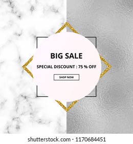 Trendy geometric design with marble and foil texture. Fashion templates for banner, card, flyer, invitation, party, birthday, wedding, baby shower, save the date, cover, business, layout
