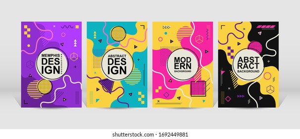 Trendy geometric design. Set of trendy memphis design. colorful geometric background design. Applicable for flyer, brochure, cover, magazine, book, banner, etc.