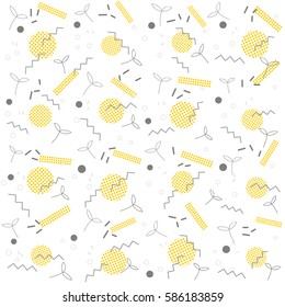 Trendy geometric elements memphis card. Pattern for tissue and postcards. Spring poster  background. Vector illustration