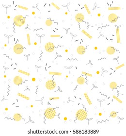 Trendy geometric elements memphis card. Pattern for tissue and postcards. Spring poster  background. Vector illustration