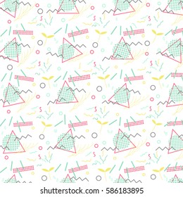 Trendy geometric elements memphis card. Pattern for tissue and postcards. Spring poster  background. Vector illustration
