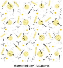 Trendy geometric elements memphis card. Pattern for tissue and postcards. Spring poster  background. Vector illustration