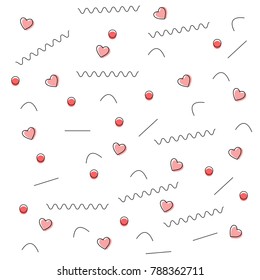 Trendy geometric elements memphis card. Seamless memphis pattern for Happy Valentine's Day celebration with holiday symbols in retro 80s, 90s memphis style. Vector illustration