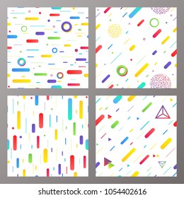 Trendy geometric elements memphis cards, seamless pattern.