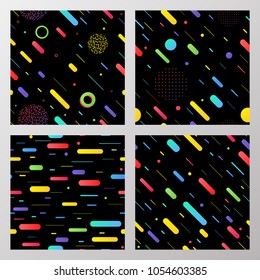 Trendy geometric elements memphis cards, seamless pattern.